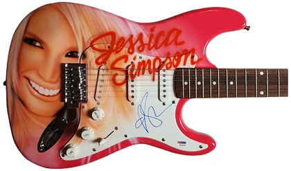 Jessica Simpson Signed Airbrushed Painting Guitar UACC AFTAL RACC TS PSA