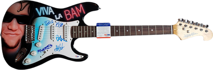 Viva La Bam Cast Bam Margera Signed Autographed Hand Airbrushed Painting Guitar