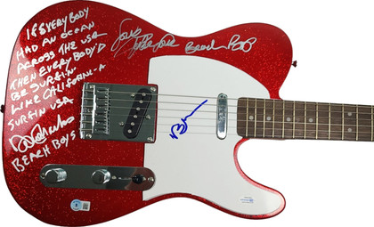 The Beach Boys Autographed Fender Guitar w Surfin USA Lyrics Exact Proof BAS Witness