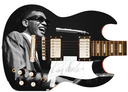 Ray Charles Autographed "Soulful Serenade" 1/1 Custom Graphics Guitar - Assistant Autographed