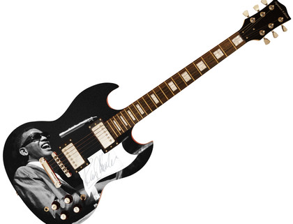 Ray Charles Autographed "Soulful Serenade" 1/1 Custom Graphics Guitar - Assistant Autographed