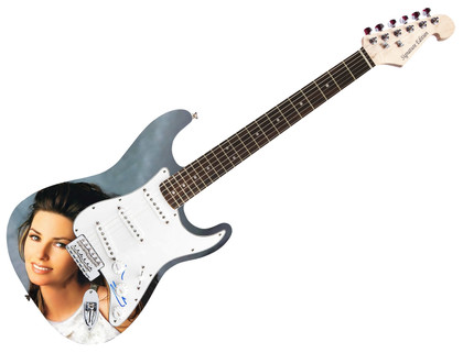 Shania Twain Autographed Vintage Head Shot Graphics Photo Guitar
