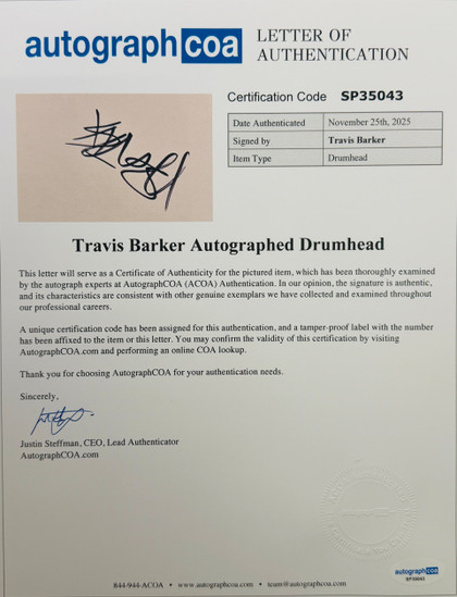 TRAVIS BARKER – Signed 10" Remo Drumhead