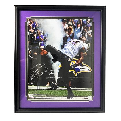 Ray Lewis Signed Baltimore Pose 1 Football 16x20 Framed Photo (Beckett)