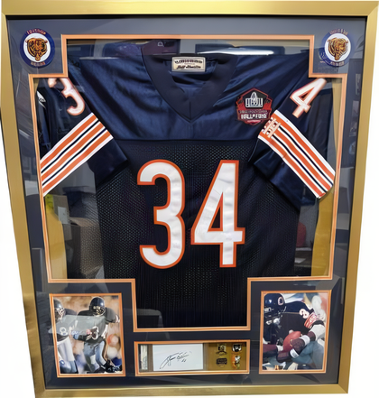 Walter Payton Signed Psa Slab Cut Chicago Bears Nfl Hof Jersey/Photos/Pins Custom Framing Display 32x36