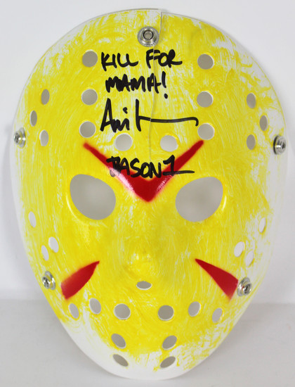 Ari Lehman Friday The 13th "Kill For Mama!" Signed Yellow Jason Mask BAS #D67491