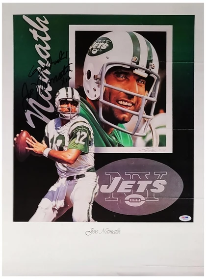 Joe Namath Signed Autographed Jets 18x24 Litho Poster Photo PSA