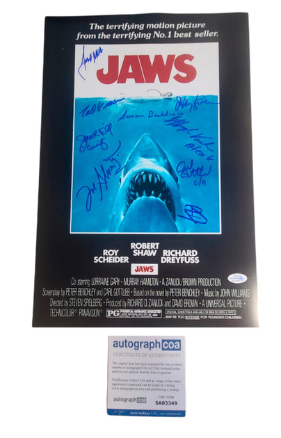 Jaws Cast x10 Signed Autographed 12x18 Poster ACOA Exact Video Proof ACOA Version 2