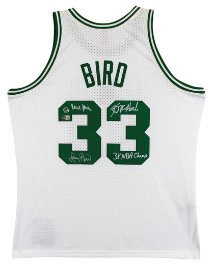 Celtics (3) Bird, Parish & McHale Signed White M&N Swingman Jersey BAS Witnessed