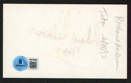 Richard Anderson The Six Million Dollar Man Signed 3x5 Index Card BAS #BW70069
