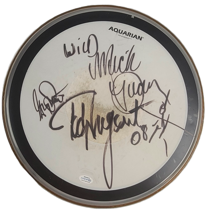 Ted Nugent Band Autographed Concert Used Rolling Thunder Tour 14 Inch Drum Head