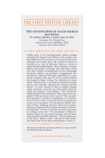The Adventures of Augie March First Edition Library Printing