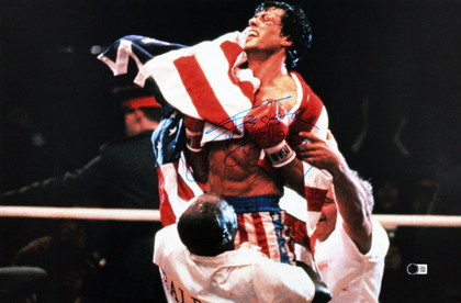 Sylvester Stallone Rocky Signed Horizontal Flag 16x24 Photo BAS #AE09500
