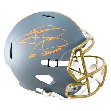 Johnny Manziel Signed Fuck Cleveland Inscription Cleveland Browns Slate Alternate Speed Full-Size Replica Football Helmet (Beckett)