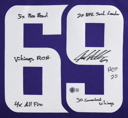Vikings Jared Allen "6x Insc" Signed Purple Nike Limited Framed Jersey BAS Wit