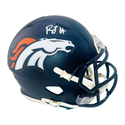 RJ Harvey Signed White Ink Denver Broncos Speed Mini Football Helmet (JSA)