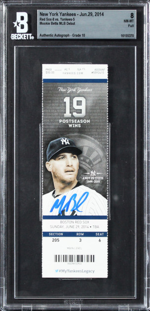 Red Sox Mookie Betts Signed 6/29/14 MLB Debut Ticket NM-MT 8 Auto 10 BAS Slabbed