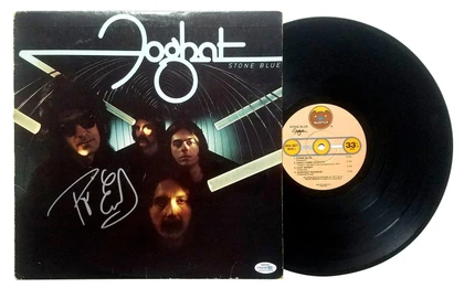 Foghat Roger Earl Signed Autographed Stone Blue Album LP ACOA