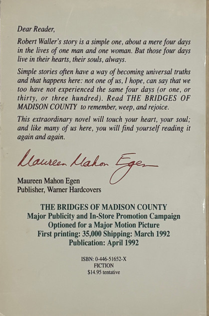 The Bridges of Madison County (Unsigned Advance Readers Copy)