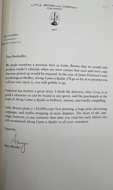 Along Came a Spider (Unsigned Advance Uncorrected Proof)