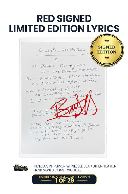 Bret Michaels Signed Lyric Sheet - Every Rose Has Its Thorn