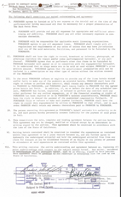 Buck Owens Hand-Signed 1979 Country Music Concert Contract & Union Statement Archive