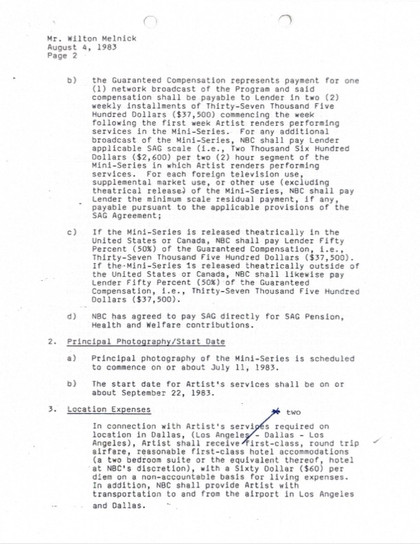 Glenn Ford Hand-Signed 1983 NBC Television "Celebrity" Mini-Series Deal Memo