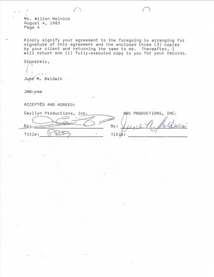 Glenn Ford Hand-Signed 1983 NBC Television "Celebrity" Mini-Series Deal Memo