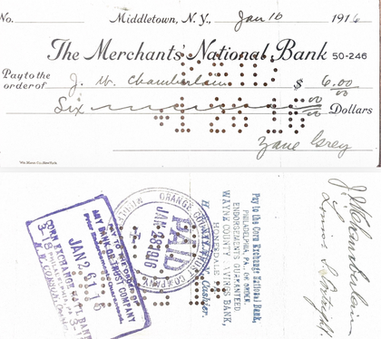 Zane Grey Hand-Signed Vintage Personal Bank Check Collection (1916 & 1928)