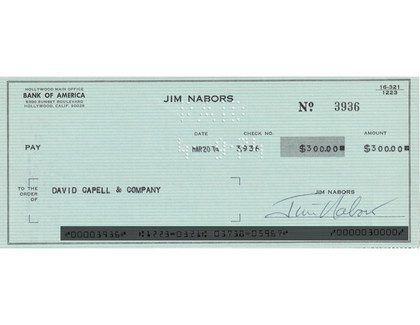 Jim Nabors Hand-Signed 1974 Personal Bank Check