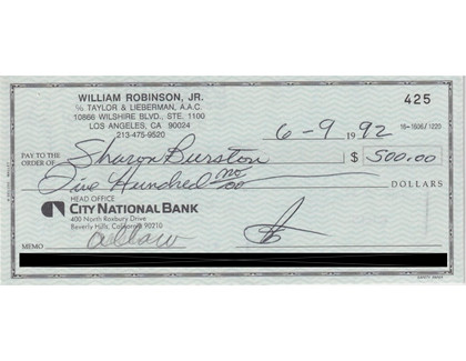 Smokey Robinson Hand-Signed 1992 Personal Bank Check