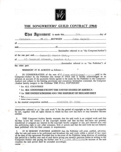 John Mayall Hand-Signed 1965 Publishing Contract