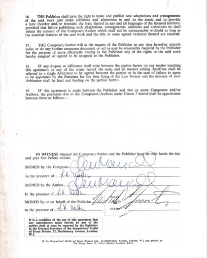 John Mayall Hand-Signed 1965 Publishing Contract