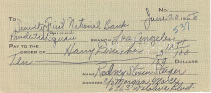 Rod Steiger Hand-Signed 1958 Personal Bank Check