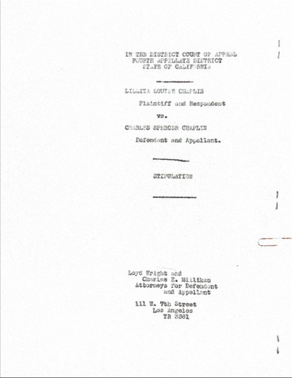 1935 Charlie Chaplin Legal Appellate Appeal Stipulation Document
