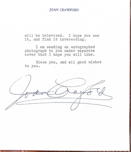 Joan Crawford Hand-Signed 1963 Personal Correspondence Letter