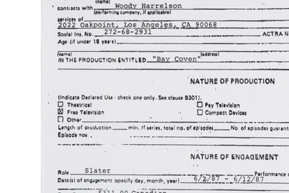Woody Harrelson Hand-Signed 1987 Entertainment Contract