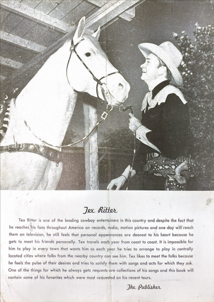 Tex Ritter Hand-Signed 1948 "Capitol Record Hits" Vintage Song Folio