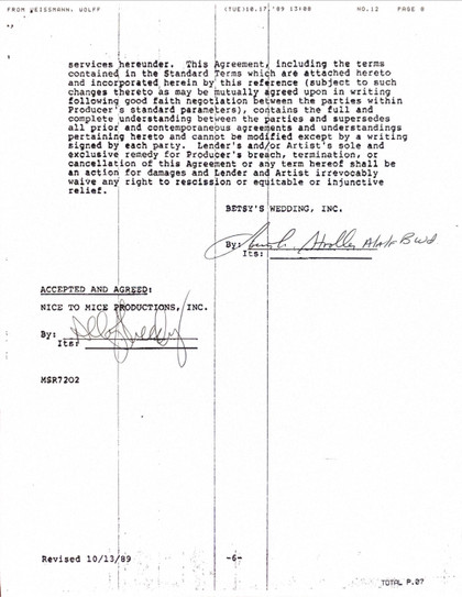 Ally Sheedy Hand-Signed 1989 Theatrical Film Contract
