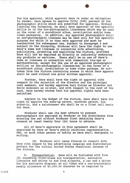 Richard Gere Hand-Signed 1987 Motion Picture Contract