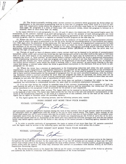 Kelsey Grammer Hand-Signed 1987 AFTRA Exclusive Agency Contract