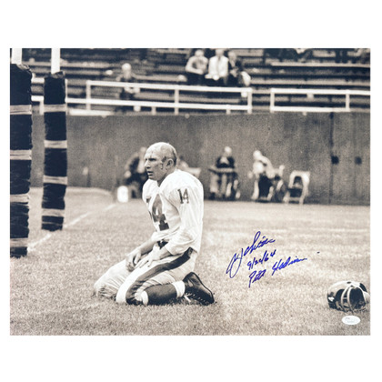 Y.A. Tittle Signed 9/20/64 Pitt Stadium Inscription Pose 10 Football 16x20 Photo (JSA)