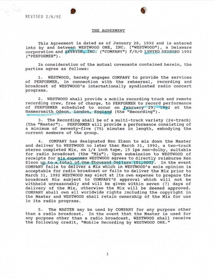 Gary Rossington Initialed & Executed Performance Contract