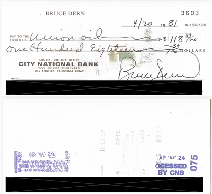 Bruce Dern Hand-Signed Personal Check Collection