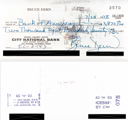 Bruce Dern Hand-Signed Personal Check Collection