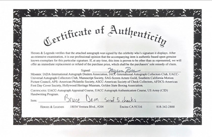 Bruce Dern Hand-Signed Personal Check Collection