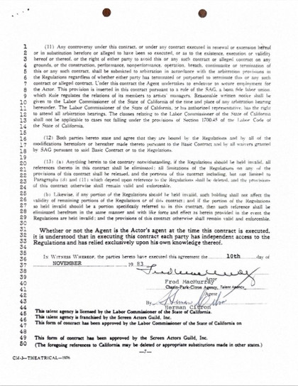 Fred MacMurray Hand-Signed Chasin-Park-Citron Agency Contract