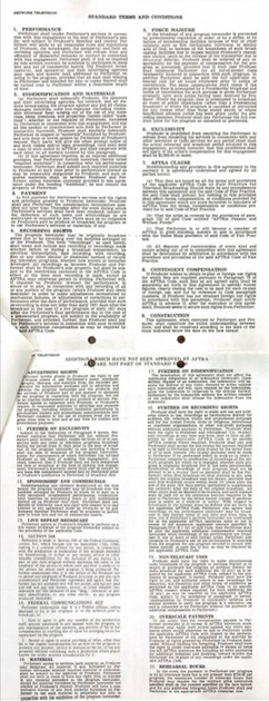 Marcel Marceau Hand-Signed Standard AFTRA Engagement Contract