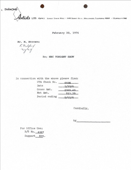 Marcel Marceau Hand-Signed Standard AFTRA Engagement Contract