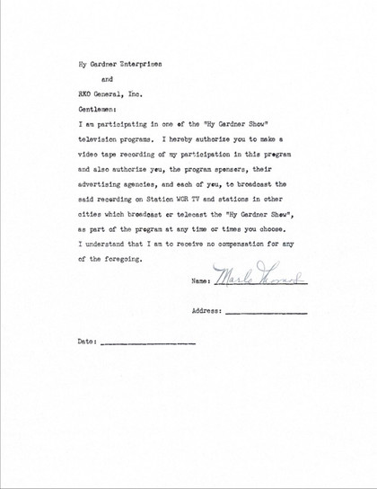 Marlo Thomas Hand-Signed "The Hy Gardner Show" Tape & Syndication Release Covenant